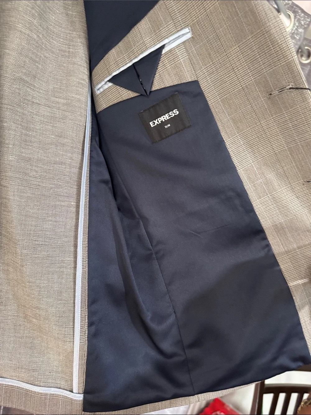 Express Men's Light Gray Plaid Two-Button Sport Coat